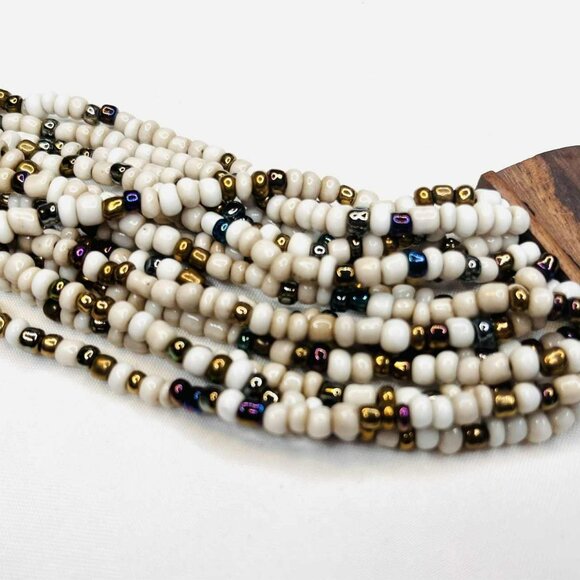 Vintage Wide Beaded Bracelet with Wooden Clasp Ethnic Boho 20 cm - Picture 4 of 8